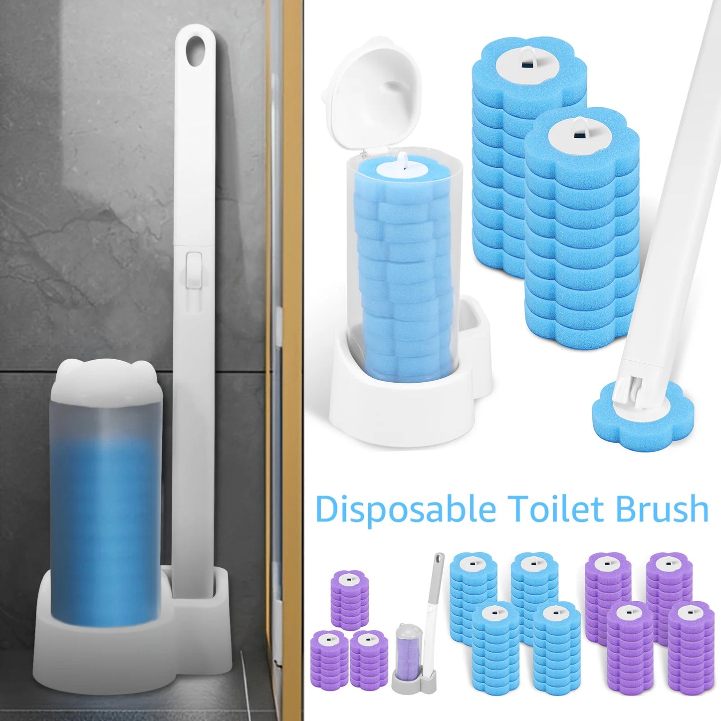 Smart Haven™ Wall-Mounted Disposable Toilet Brush with Refills – Long Handle Cleaner